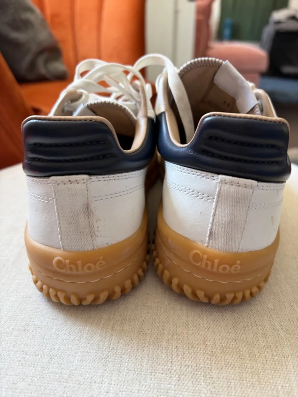 Chloé White & Tan Platform Sneakers - Picture 4 of 6
